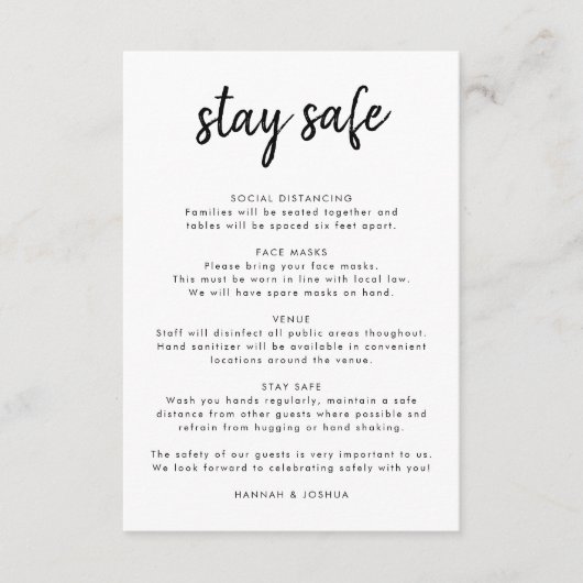 Veiligheidsmaatregelen | Covid-19 Moderne Script T Informatiekaartje (Voorkant)