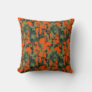 Veiligheidsoranje en groene camouflage kussen