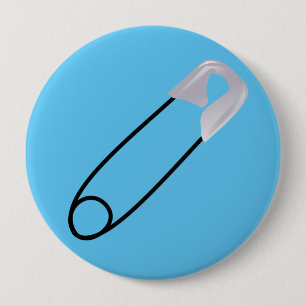 Veiligheidspeld op blauwe achtergrond ronde button 4,0 cm