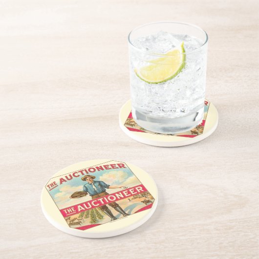 Veilingmeester Sigarenlabel Veiling Zandsteen Onderzetter (Zijkant)