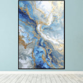 Veines d'Or Bleu – Art mural abstrait fluide (Insitu (Plancher de Bois))