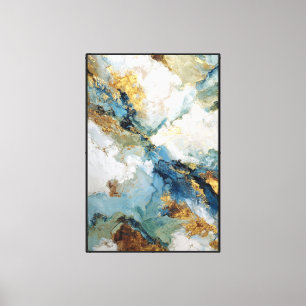 Veines Verdoyantes : Art mural abstrait bleu et or