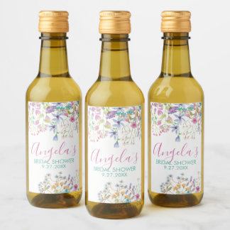 Veld Bloem Bruiloft Bruidsshower Drank Label Wijn Etiket