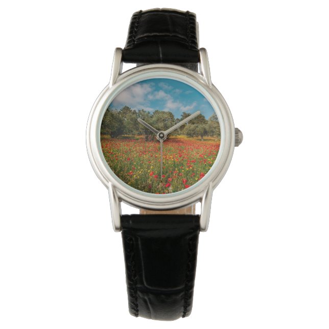 Veld met bloemen en bomen horloge (Voorkant)