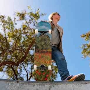 Veld met bloemen en bomen skateboard