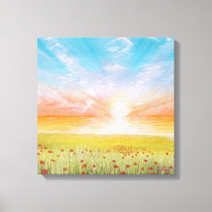 Veld met klaprozen canvas afdruk
