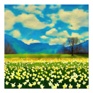 Veld met narcissen - schilderij foto afdruk