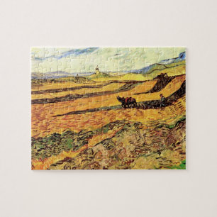 Veld met ploeger en molen door Vincent van Gogh Legpuzzel