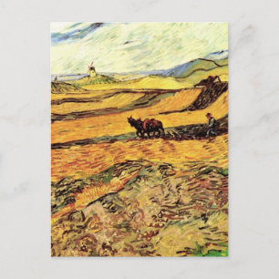 Veld met Plowman en Mill van Vincent van Gogh Briefkaart