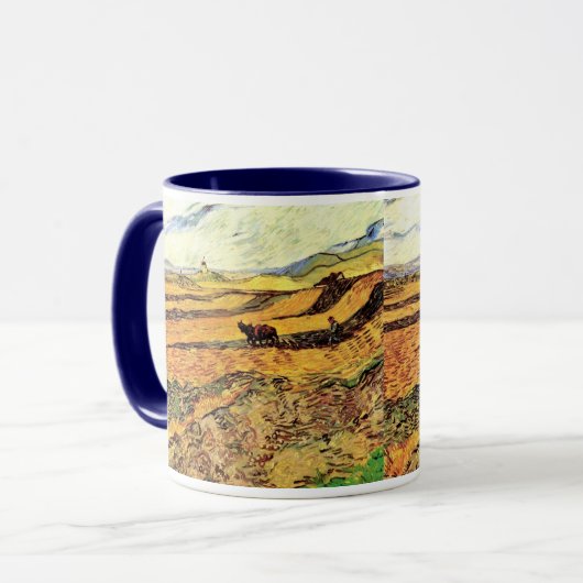 Veld met Plowman en Mill van Vincent van Gogh Mok (Voorkant links)