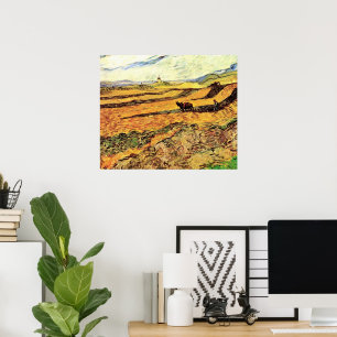 Veld met Plowman en Mill van Vincent van Gogh Poster