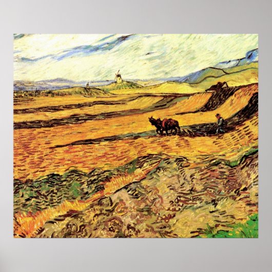 Veld met Plowman en Mill van Vincent van Gogh Poster (Voorkant)