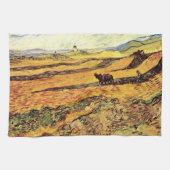 Veld met Plowman en Mill van Vincent van Gogh Theedoek (Horizontaal)