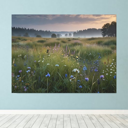 veld met wilde bloemen canvas afdruk (Insitu (Houten vloer))