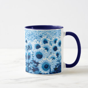 Veld met zonnebloemen - tinten blauw mok