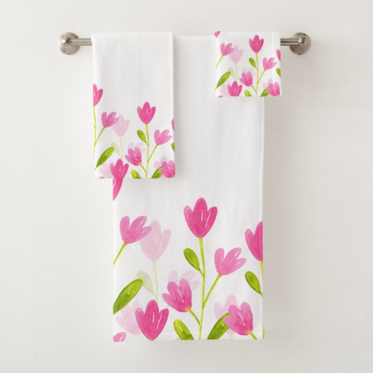 Veld roze Waterverf Flowers Bad Handdoek (Insitu)