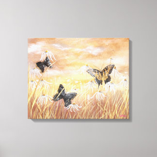 Veld van Coneflowers en Vlinders Canvas Afdruk