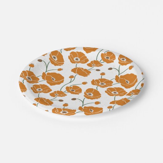 Veld van Poppies sinaasappel Papieren Bordje (Gekanteld)