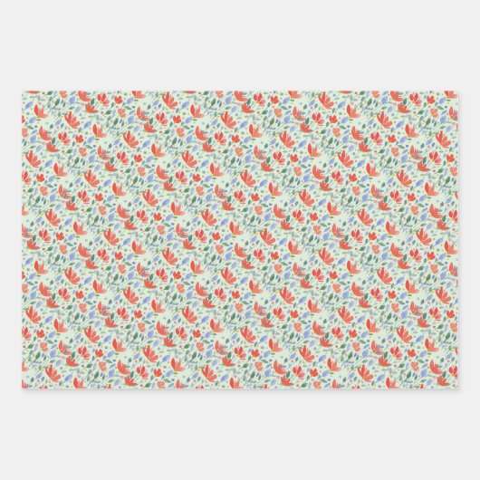 Veldbloemen Waterverf in zoet rood en blauw Inpakpapier Vel (Voorkant)