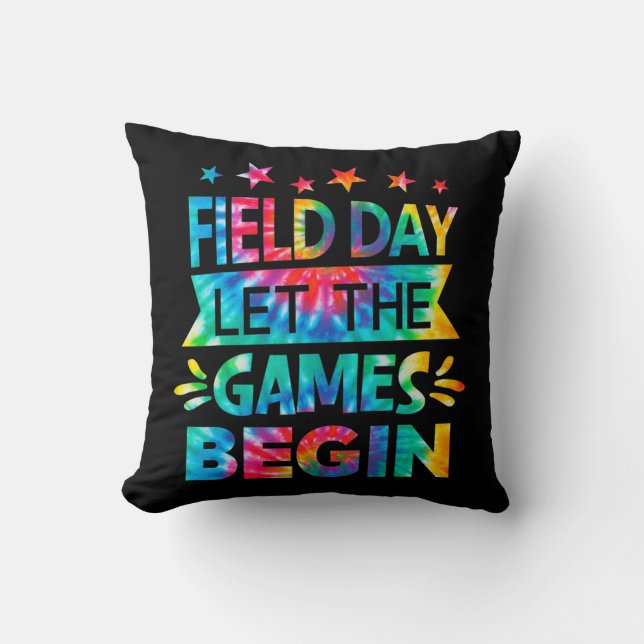 Velddag laat de games beginnen met het Tie Dye Sch Kussen (Voorkant)