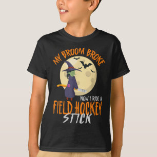 Veldhockey Halloween Heks Mijn Bezem Brak Nu Rijd T-shirt