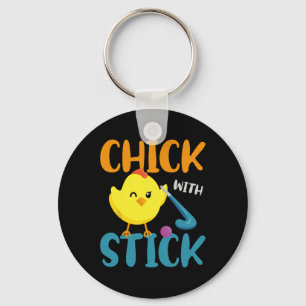 Veldhockey kip kuiken met stick sleutelhanger
