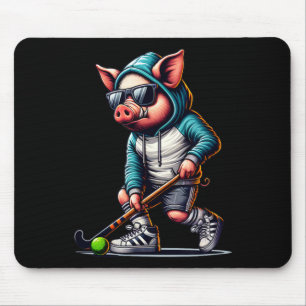 Veldhockey varken in hoodie met zonnebril stick muismat