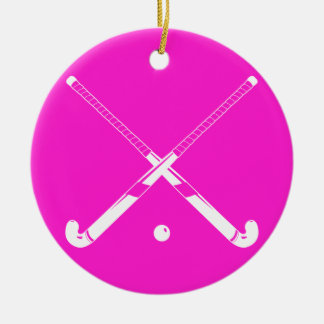 Veldhockey-versiering met naam roze keramisch ornament