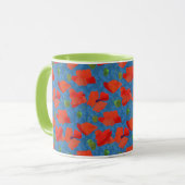 Veldpapavers op blauw patroon mok (Voorkant links)