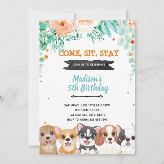 Velduitnodiging voor Floral dogs Feestdagenkaart (Voorkant)