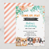 Velduitnodiging voor Floral dogs Feestdagenkaart (Voorkant / Achterkant)