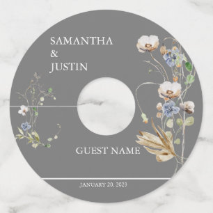 Veldvrije bloem Waterverf voor zwevende bruiloft Wijnglaslabel