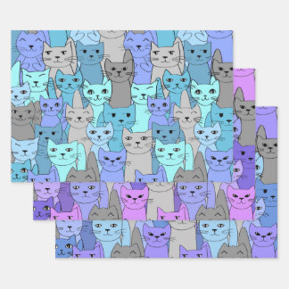 Vele Blauwe en Paarse Katten Ontwerp Inpakpapier Vel