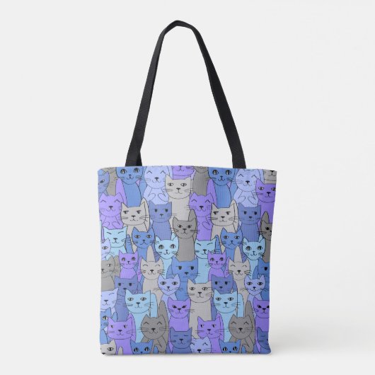 Vele Blauwe Paarse Katten Ontwerp Canvas tas (Achterkant)