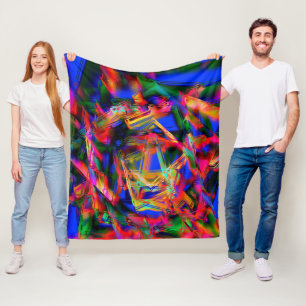 Vele gekromde vierkantjes met kleurrijke 'borstels fleece deken