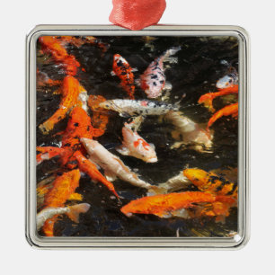 Vele koi carp multicolor metalen ornament