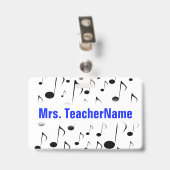 Vele Musical Notes Pattern + Custom Teacher Name Badge (Achterkant met clip)