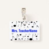 Vele Musical Notes Pattern + Custom Teacher Name Badge (Achterkant met clip)