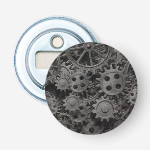 Vele oude roestmetalen tandwielen of machineonderd button flesopener