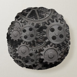 Vele oude roestmetalen tandwielen of machineonderd rond kussen