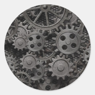 Vele oude roestmetalen tandwielen of machineonderd ronde sticker