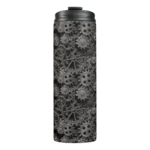 Vele oude roestmetalen tandwielen of machineonderd thermosbeker