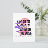Velen sterven te laat en een paar te vroeg. NIETZS Briefkaart (Staand voorkant)