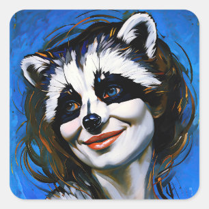 "Velka Teyani" fluisterende wasbeer Trickster Vierkante Sticker