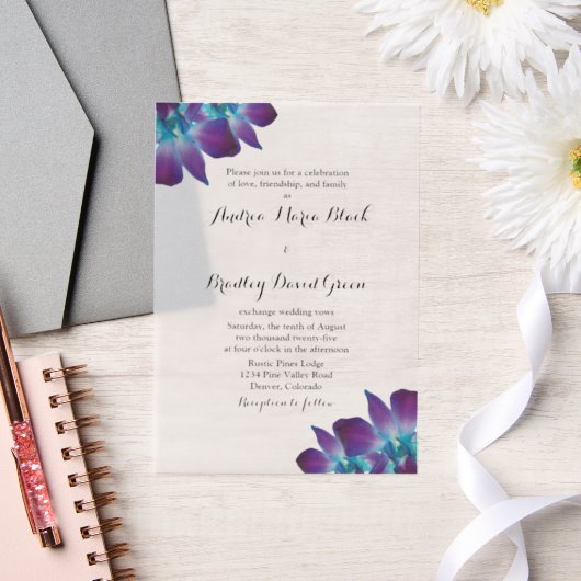 Vellum bleu Dendrobium Orchid Faire-part de mariag (Mariage)