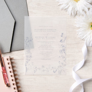 Vellum Chinoiserie Blauw Victoriaans Bloemen Huwel Uitnodigingen