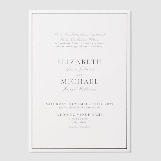 Vellum Elegant Black Classic Script Wedding Vellum Uitnodigingen (Voorkant)
