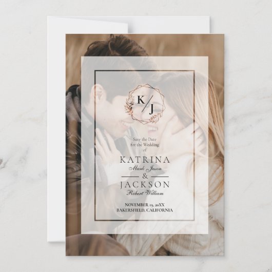 Vellum Huwelijksfoto Transparantie-effect Initiale Magnetische Uitnodiging (Voorkant)