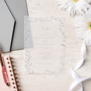 Vellum Leaf Sage Green Elegant Monogram Huwelijk Vellum Uitnodigingen