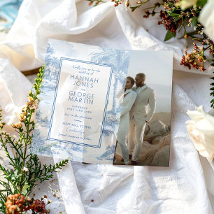 Vellum over Blue Coastal Toile Wedding Invitation Uitnodigingen